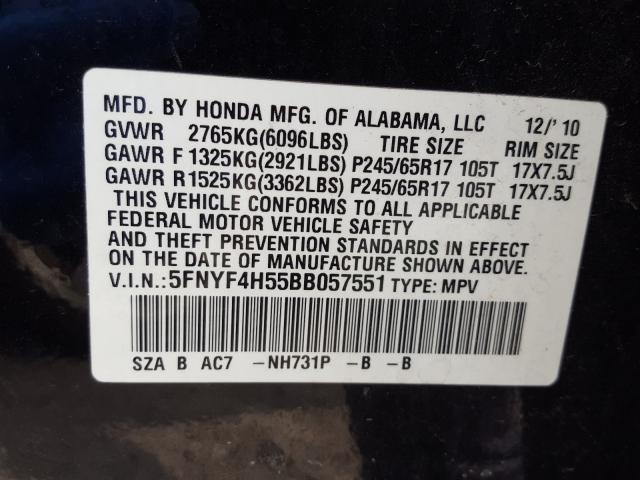 Photo 9 VIN: 5FNYF4H55BB057551 - HONDA PILOT EXL 