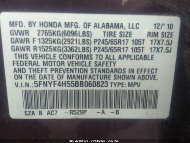 Photo 8 VIN: 5FNYF4H55BB060823 - HONDA PILOT 