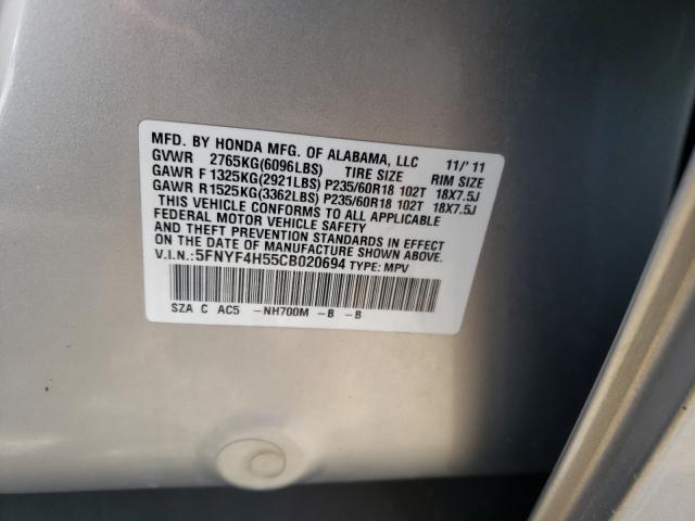 Photo 9 VIN: 5FNYF4H55CB020694 - HONDA PILOT EXL 