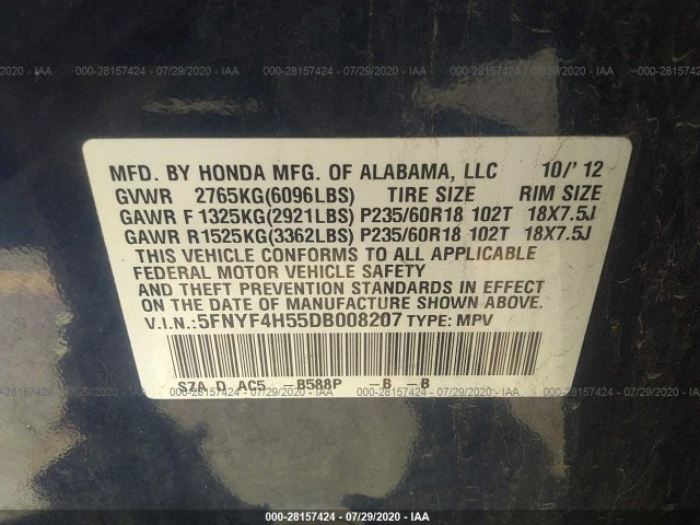 Photo 8 VIN: 5FNYF4H55DB008207 - HONDA PILOT 