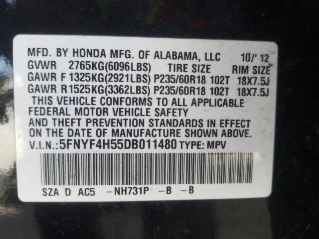 Photo 9 VIN: 5FNYF4H55DB011480 - HONDA PILOT EXL 