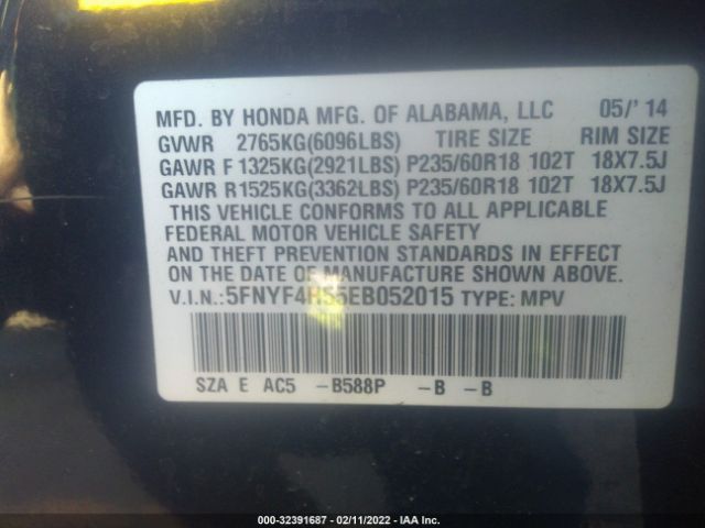 Photo 8 VIN: 5FNYF4H55EB052015 - HONDA PILOT 