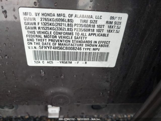 Photo 8 VIN: 5FNYF4H56CB008246 - HONDA PILOT 