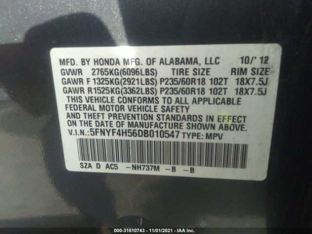 Photo 8 VIN: 5FNYF4H56DB010547 - HONDA PILOT 