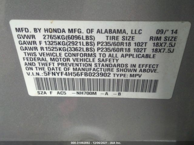 Photo 8 VIN: 5FNYF4H56FB023902 - HONDA PILOT 