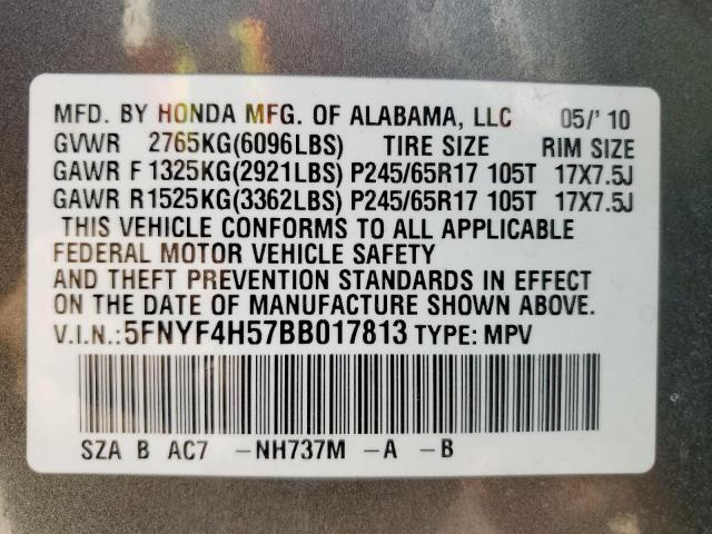 Photo 9 VIN: 5FNYF4H57BB017813 - HONDA PILOT EXL 