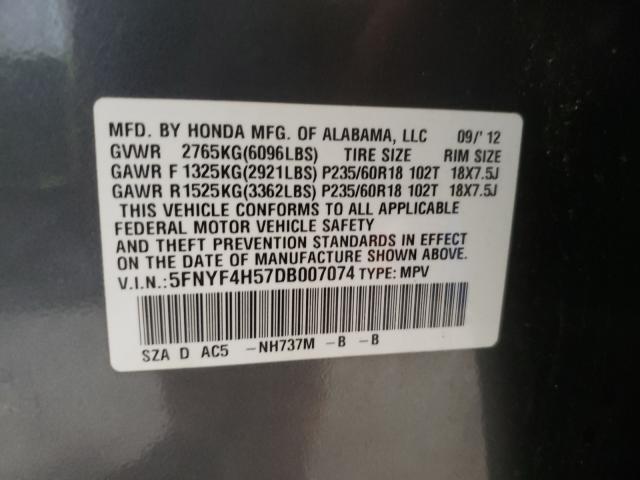 Photo 9 VIN: 5FNYF4H57DB007074 - HONDA PILOT EXL 