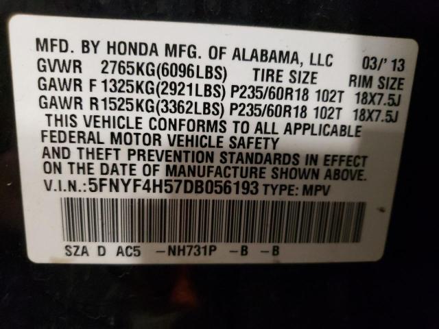 Photo 12 VIN: 5FNYF4H57DB056193 - HONDA PILOT EXL 