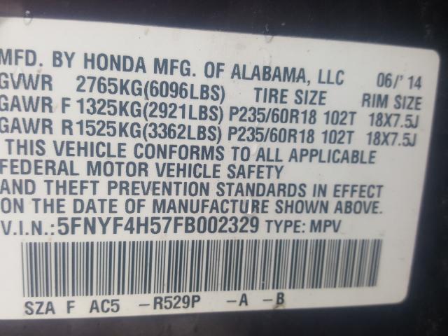 Photo 9 VIN: 5FNYF4H57FB002329 - HONDA PILOT 