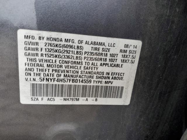 Photo 12 VIN: 5FNYF4H57FB014559 - HONDA PILOT 