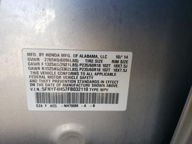 Photo 9 VIN: 5FNYF4H57FB032110 - HONDA PILOT EXL 