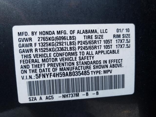 Photo 9 VIN: 5FNYF4H59AB035485 - HONDA PILOT EXL 