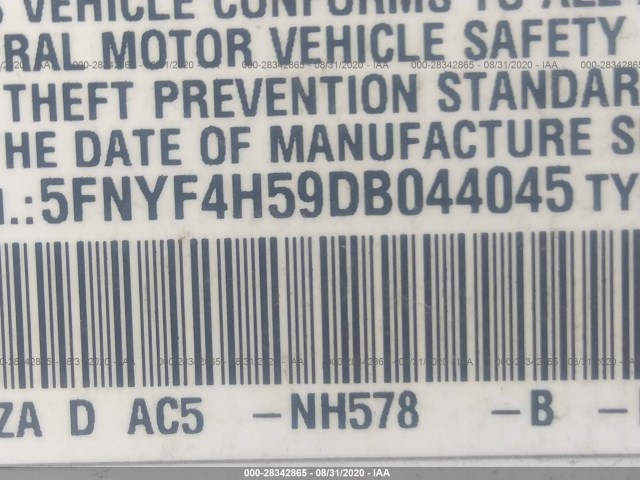 Photo 8 VIN: 5FNYF4H59DB044045 - HONDA PILOT 