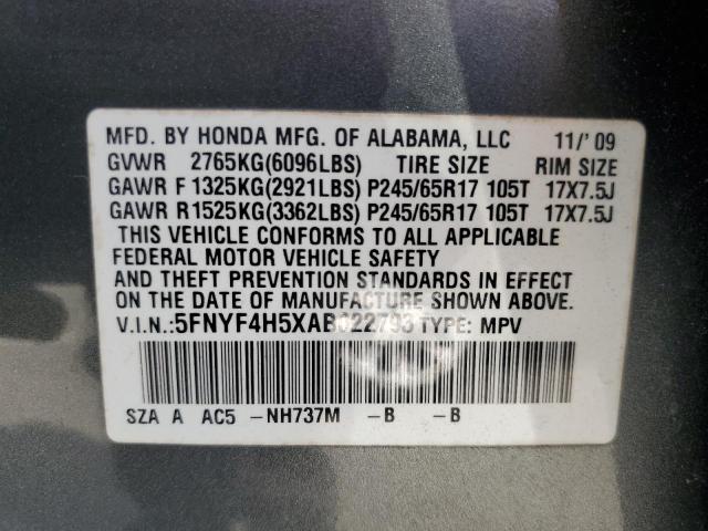 Photo 12 VIN: 5FNYF4H5XAB022793 - HONDA PILOT EXL 