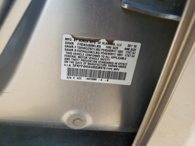 Photo 9 VIN: 5FNYF4H5XAB038976 - HONDA PILOT EXL 