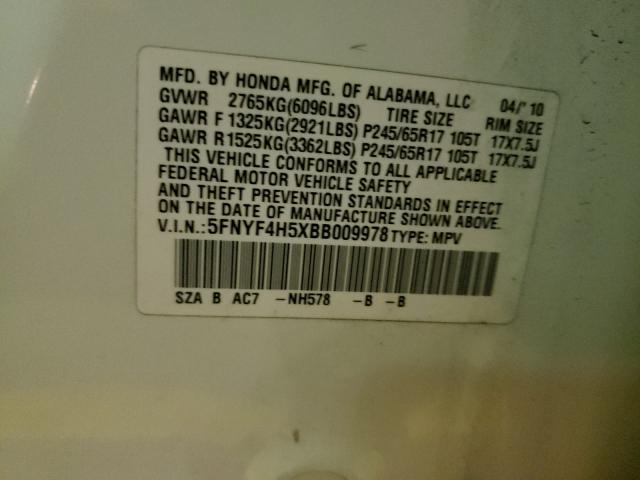 Photo 9 VIN: 5FNYF4H5XBB009978 - HONDA PILOT EXL 