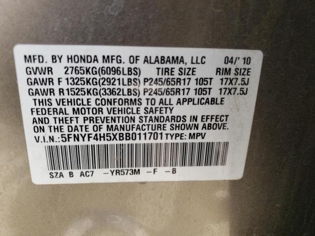 Photo 9 VIN: 5FNYF4H5XBB011701 - HONDA PILOT EXL 