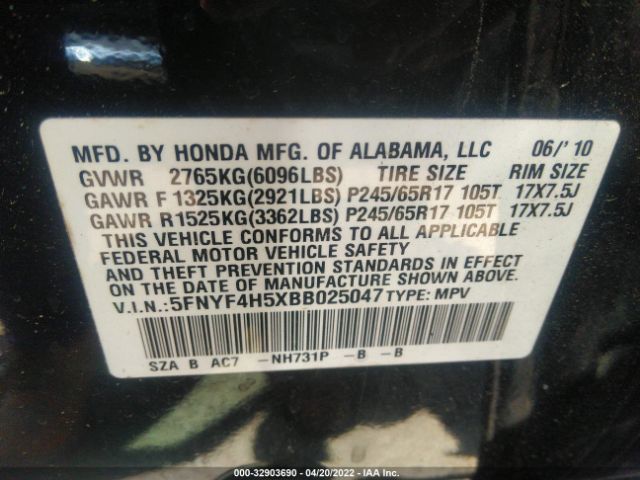 Photo 8 VIN: 5FNYF4H5XBB025047 - HONDA PILOT 