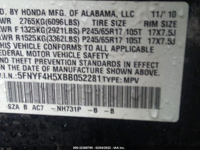 Photo 8 VIN: 5FNYF4H5XBB052281 - HONDA PILOT 