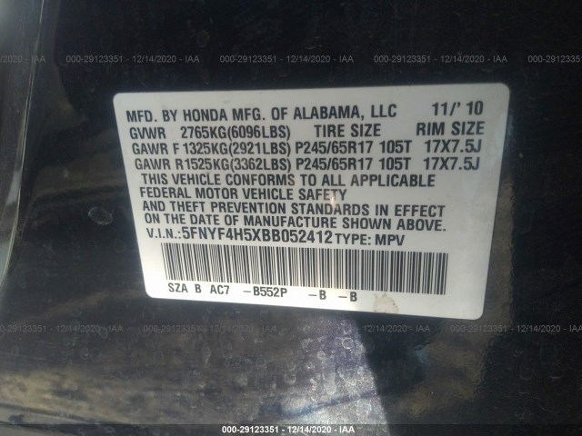 Photo 8 VIN: 5FNYF4H5XBB052412 - HONDA PILOT 