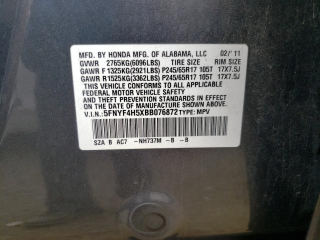 Photo 9 VIN: 5FNYF4H5XBB076872 - HONDA PILOT EXL 