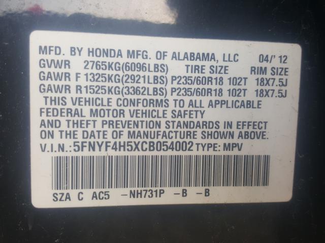 Photo 9 VIN: 5FNYF4H5XCB054002 - HONDA PILOT EXL 