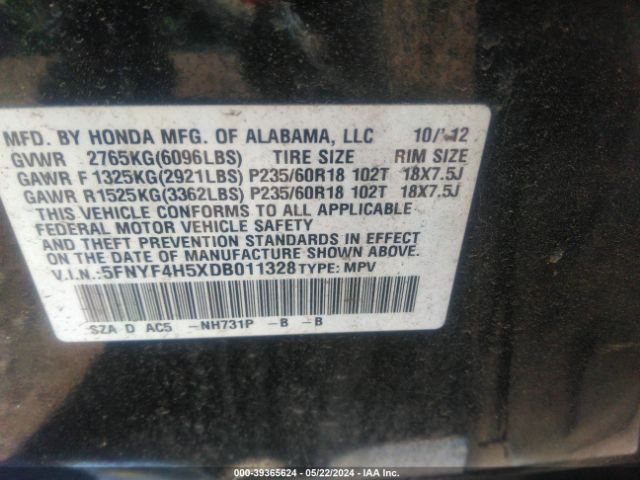 Photo 8 VIN: 5FNYF4H5XDB011328 - HONDA PILOT 