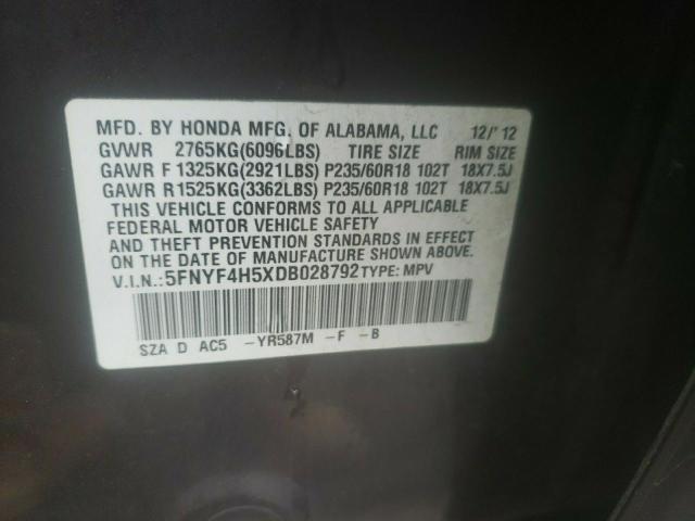 Photo 9 VIN: 5FNYF4H5XDB028792 - HONDA PILOT EXL 