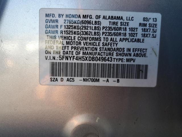 Photo 12 VIN: 5FNYF4H5XDB049643 - HONDA PILOT EXL 