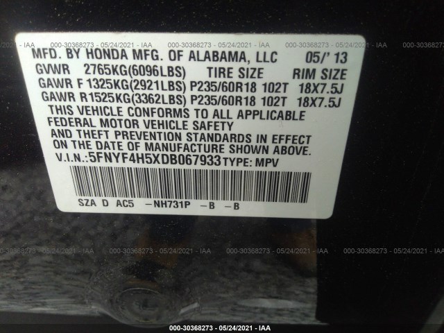 Photo 8 VIN: 5FNYF4H5XDB067933 - HONDA PILOT 