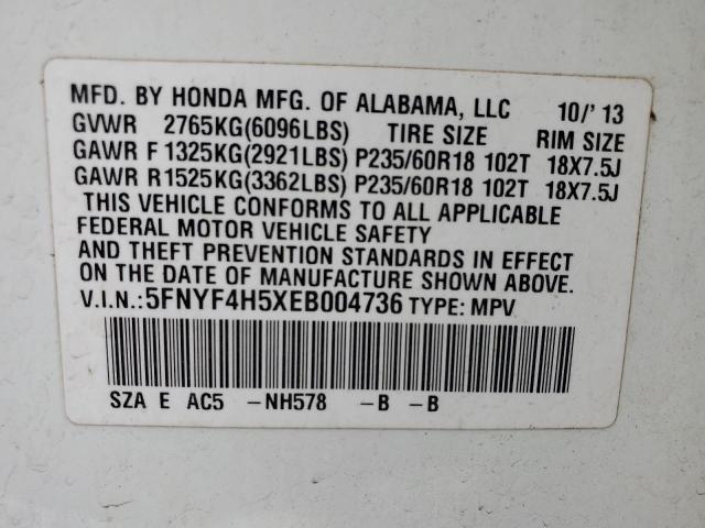 Photo 12 VIN: 5FNYF4H5XEB004736 - HONDA PILOT 