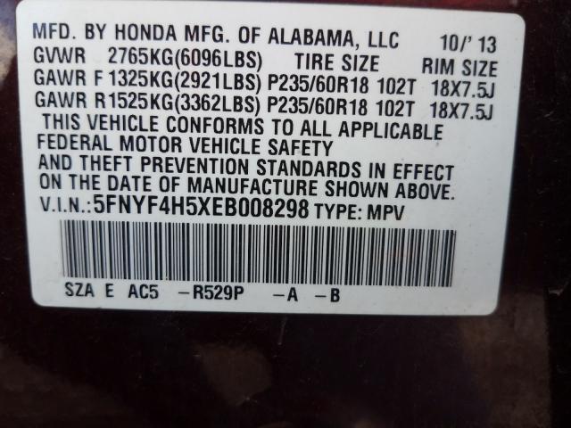 Photo 9 VIN: 5FNYF4H5XEB008298 - HONDA PILOT 