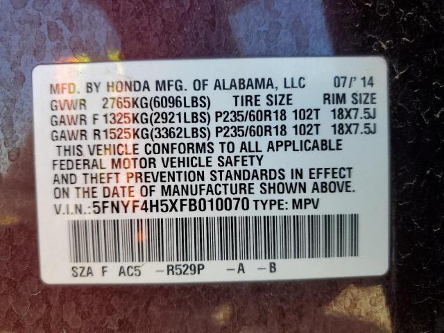 Photo 12 VIN: 5FNYF4H5XFB010070 - HONDA PILOT EXL 