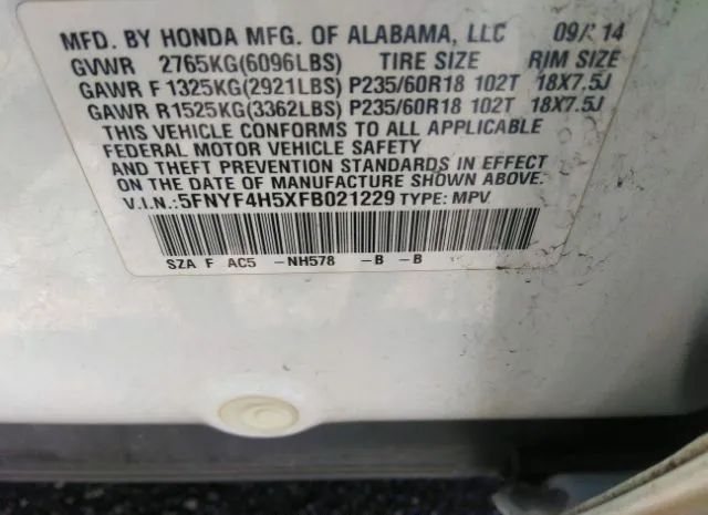 Photo 8 VIN: 5FNYF4H5XFB021229 - HONDA PILOT 