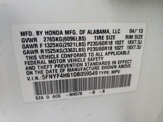 Photo 12 VIN: 5FNYF4H61DB059549 - HONDA PILOT EXL 