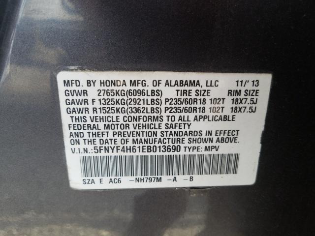 Photo 9 VIN: 5FNYF4H61EB013690 - HONDA PILOT EXL 