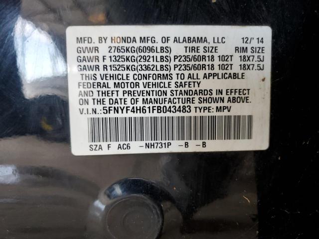 Photo 12 VIN: 5FNYF4H61FB043483 - HONDA PILOT EXL 