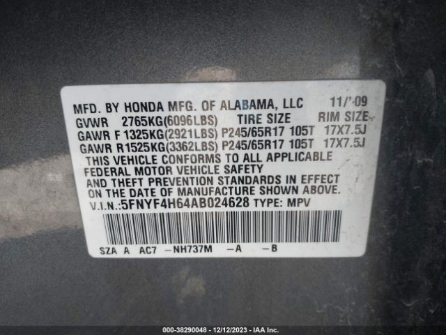 Photo 8 VIN: 5FNYF4H64AB024628 - HONDA PILOT 