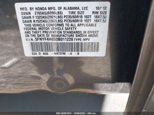 Photo 8 VIN: 5FNYF4H65DB011228 - HONDA PILOT 