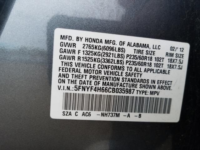 Photo 9 VIN: 5FNYF4H66CB035987 - HONDA PILOT EXL 