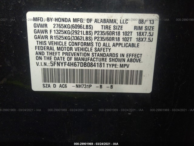 Photo 8 VIN: 5FNYF4H67DB084181 - HONDA PILOT 