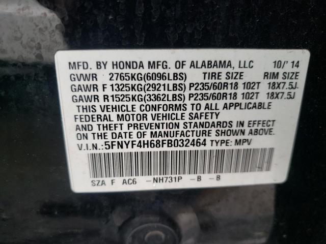 Photo 11 VIN: 5FNYF4H68FB032464 - HONDA PILOT EXL 