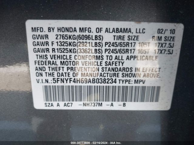 Photo 8 VIN: 5FNYF4H69AB038234 - HONDA PILOT 