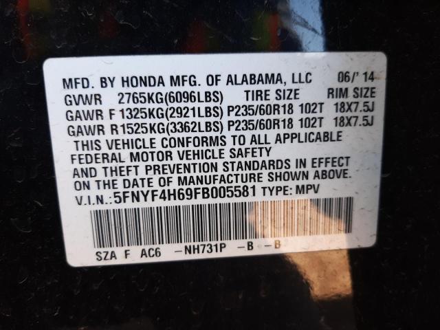 Photo 12 VIN: 5FNYF4H69FB005581 - HONDA PILOT EXL 