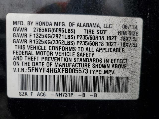 Photo 12 VIN: 5FNYF4H6XFB005573 - HONDA PILOT EXL 