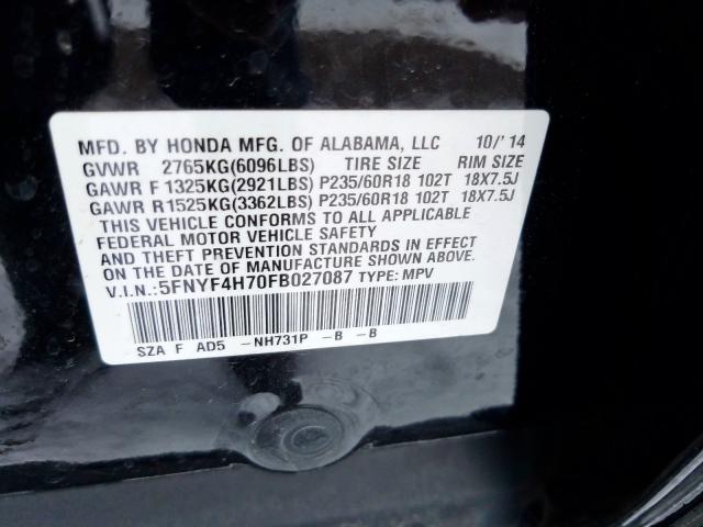 Photo 9 VIN: 5FNYF4H70FB027087 - HONDA PILOT EXLN 