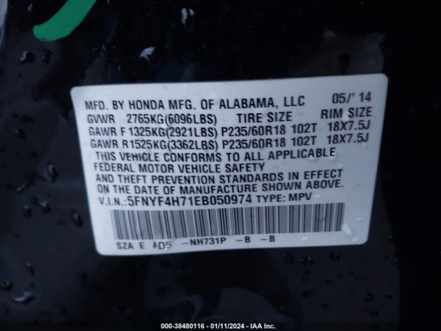 Photo 8 VIN: 5FNYF4H71EB050974 - HONDA PILOT 