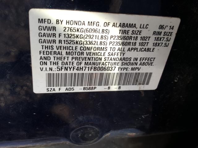 Photo 9 VIN: 5FNYF4H71FB006037 - HONDA PILOT EXLN 