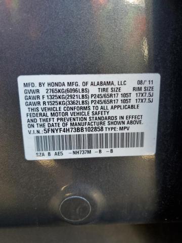 Photo 12 VIN: 5FNYF4H73BB102858 - HONDA PILOT EXLN 