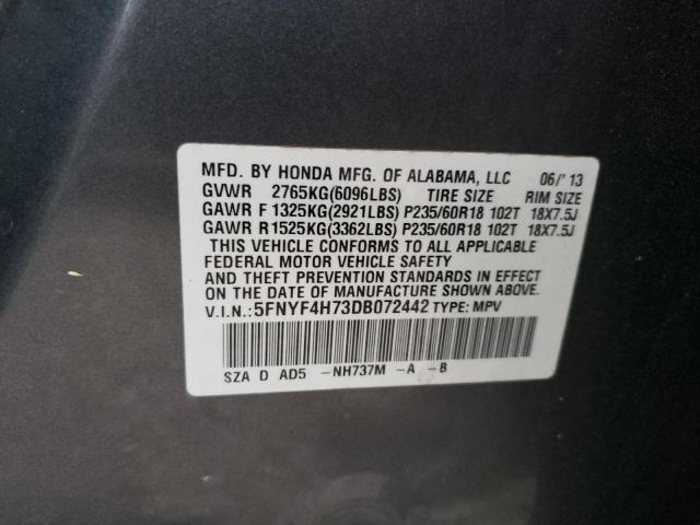 Photo 12 VIN: 5FNYF4H73DB072442 - HONDA PILOT EXLN 